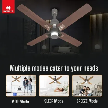 Havells Florette Under Light BLDC Ceiling Fan – 1320mm, 5 Star, Remote Control, Smoke Brown Wood | Lightpoint.in