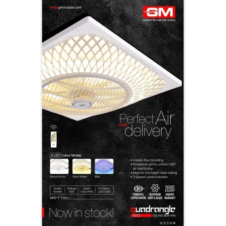 GM Quadrangle Pro Concealed Ceiling Box Fan – 400mm, Remote Control, 360° Airflow, Energy Efficient | LightPoint