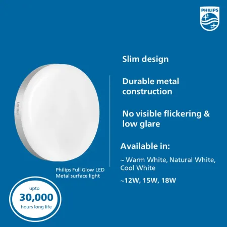 Philips Fullglow Metal LED Surface Rimless Light