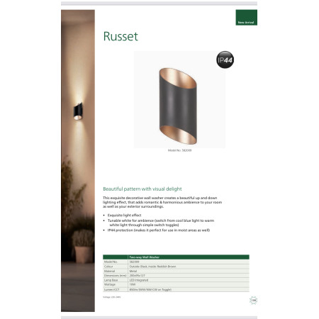 Philips 582009 Russet IP44 Outdoor 3in1 2 way Wall Washer